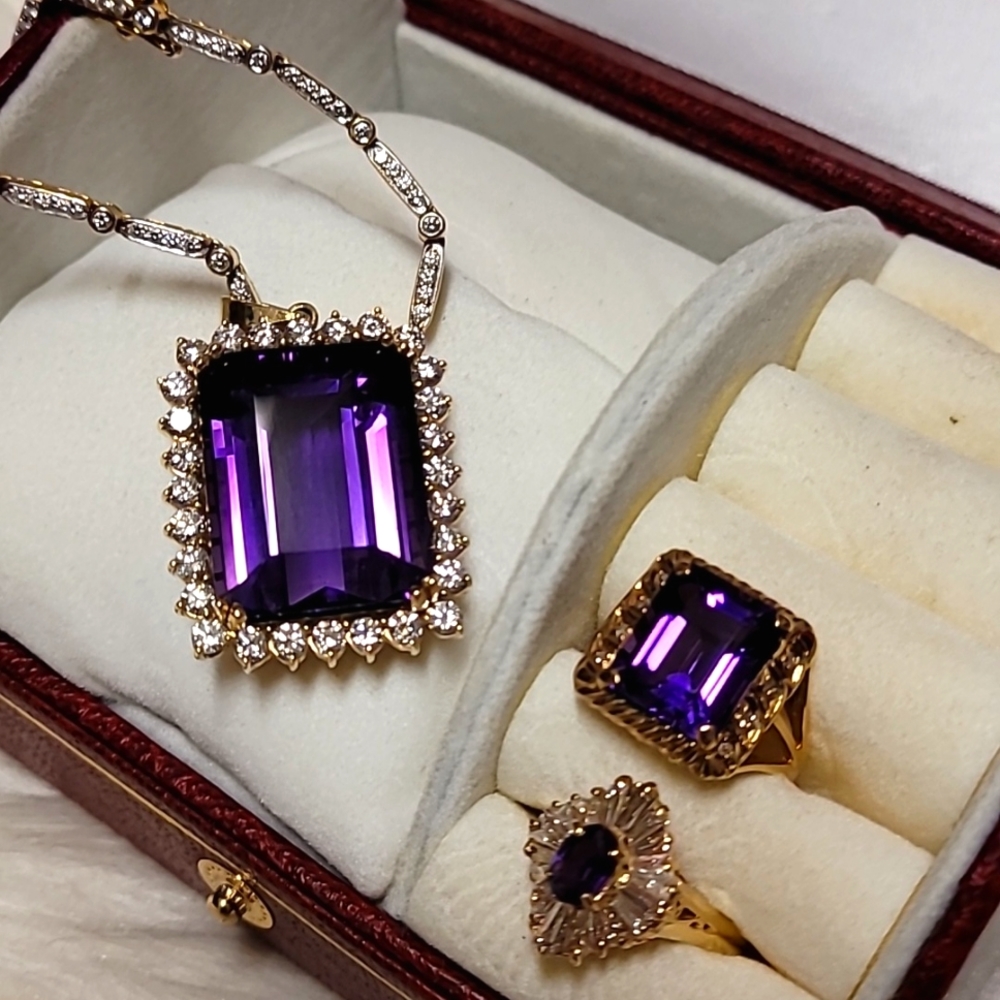 14k purple vintage amethyst with diamonds ring